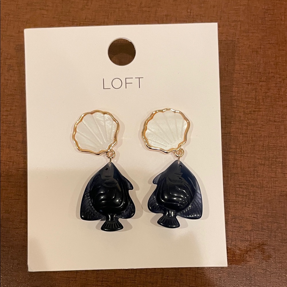 LOFT Black Fish Drop Earrings with Gold Shell Frame